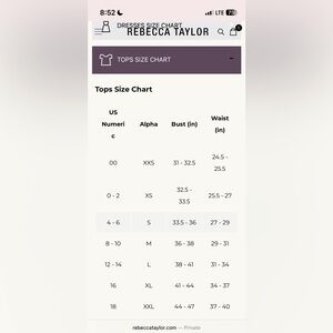 Rebecca Taylor size chart